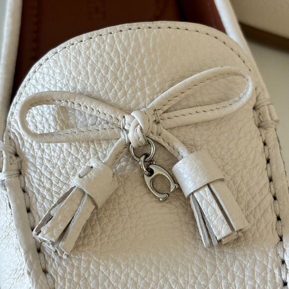 COACH Gia Womens Flat Slip-on Loafers Driver Moccasins Cream Chalk Leath… - Picture 7 of 8